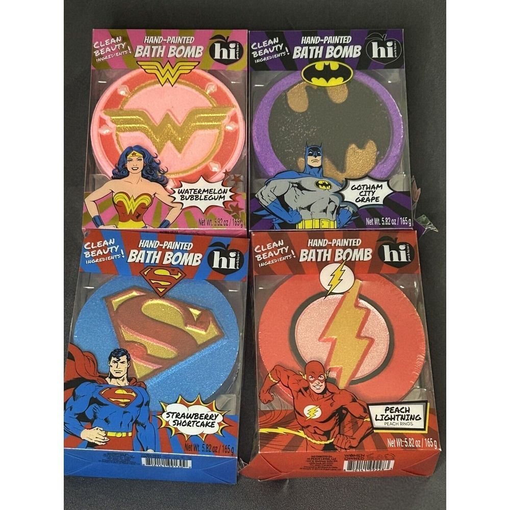 DC Universe Bath Bombs, 4-Pack Batman Superman Flash Wonder Woman Hi Peach Layne